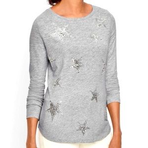 Talbots Sequined Stars Modal Tee Women’s Size 1X Stretch Knit Long Sleeves Gray